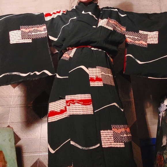 1940's - 50's abstract geometric Japanese silk kimono - Picture 2 of 15